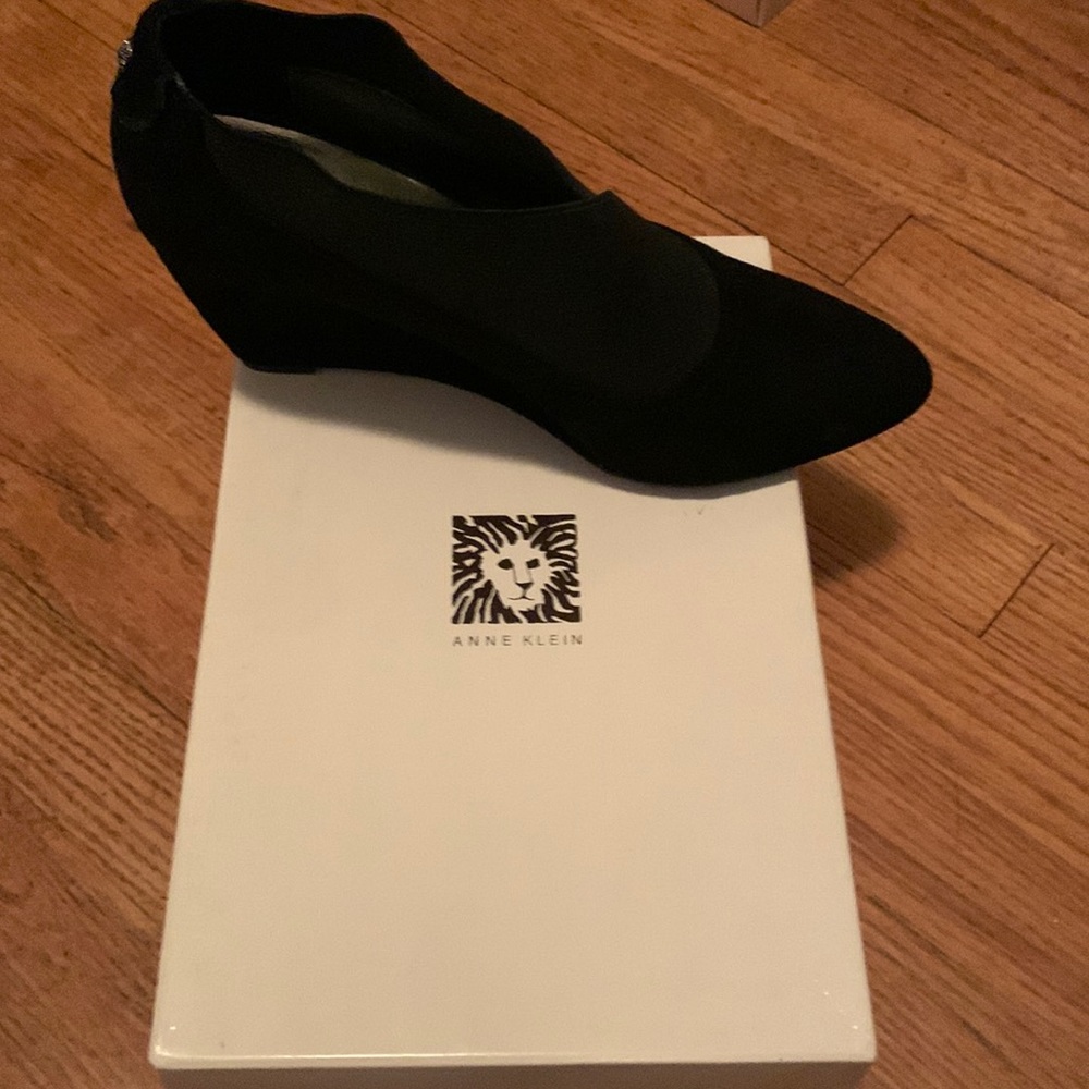 Anne Klein Black Suede Wedge Booties